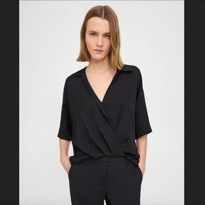 Theory Twist Blouse in Silk Georgette Black Medium oversized
